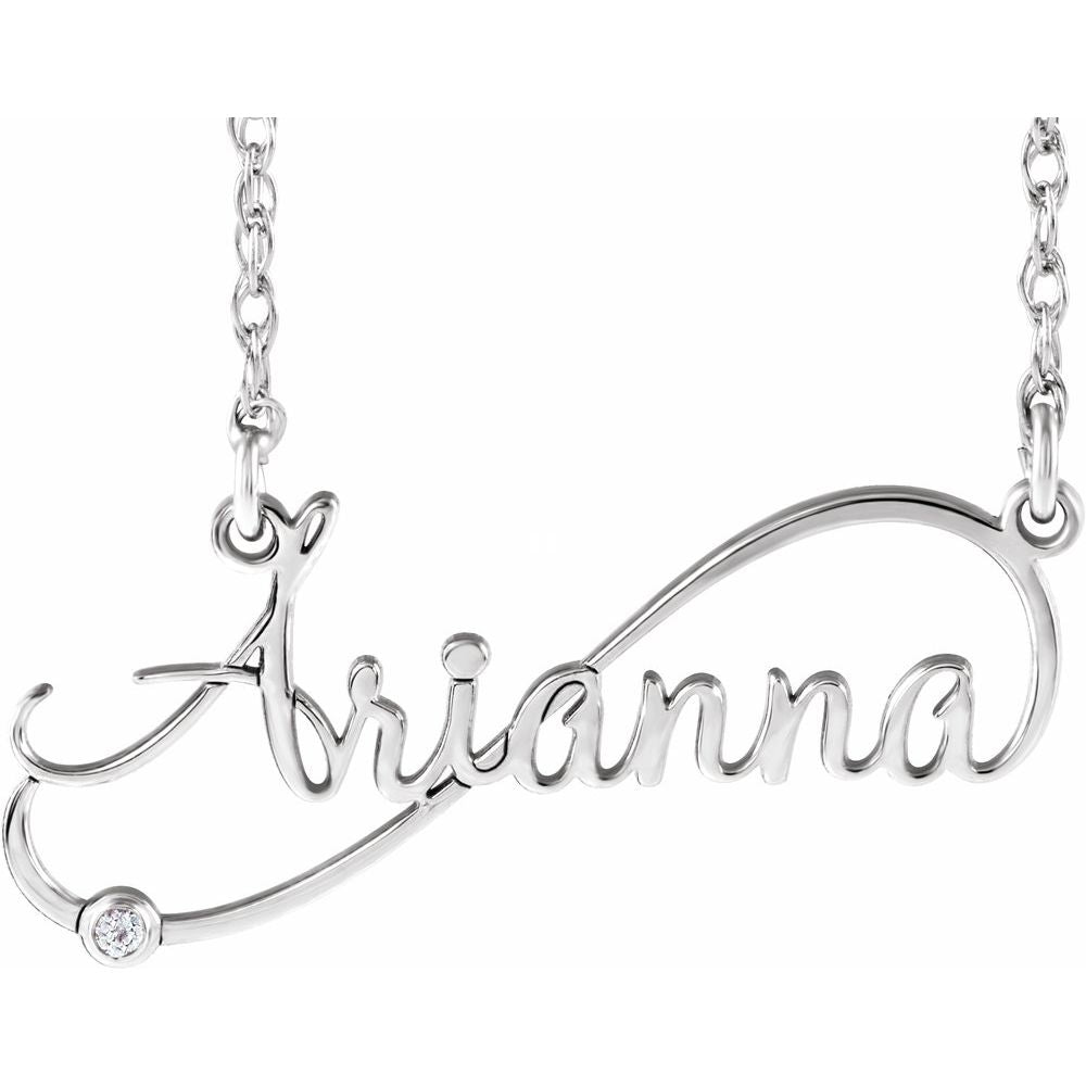 Natural Diamond Infinity-Inspired Script Single Name 18" Necklace