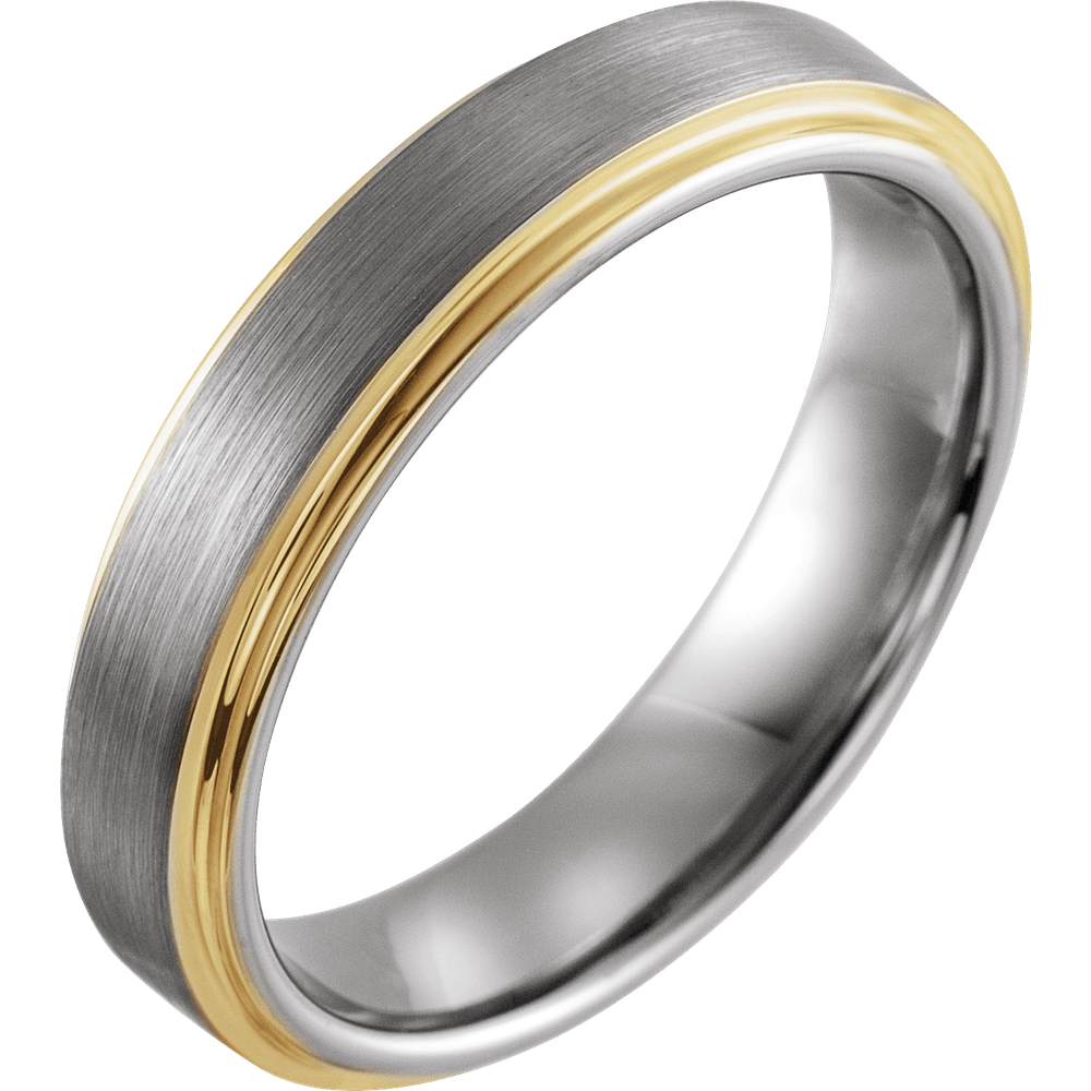 The Radiant – 18K Yellow Gold Tungsten Stepped-Edge Band (5mm)