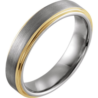 The Radiant – 18K Yellow Gold Tungsten Stepped-Edge Band (5mm)