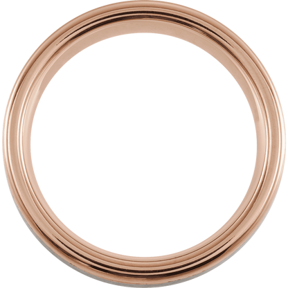 Crimson Apex – 18K Rose Gold Grooved Tungsten Band