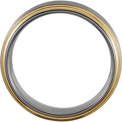 The Radiant – 18K Yellow Gold Tungsten Stepped-Edge Band (5mm)