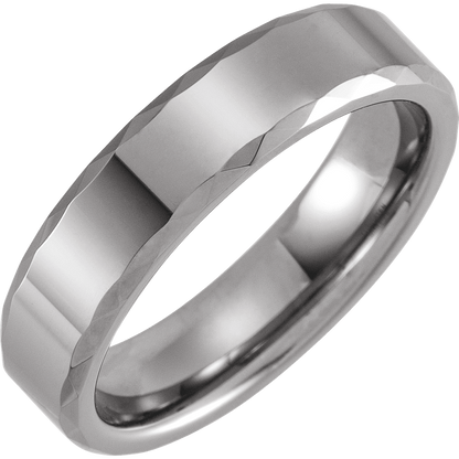 Titan Edge – Faceted Tungsten Beveled Band