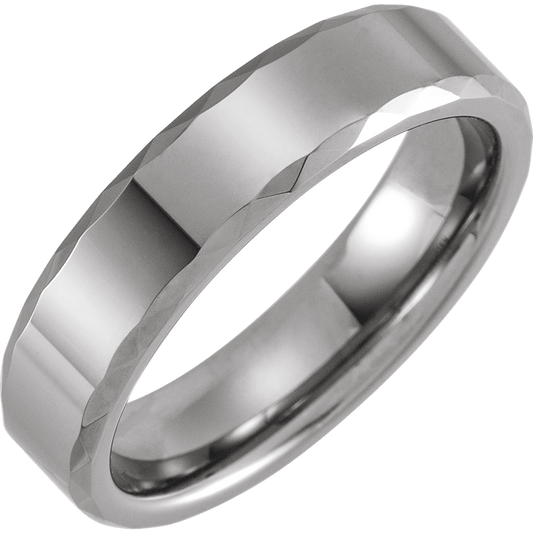 Titan Edge – Faceted Tungsten Beveled Band