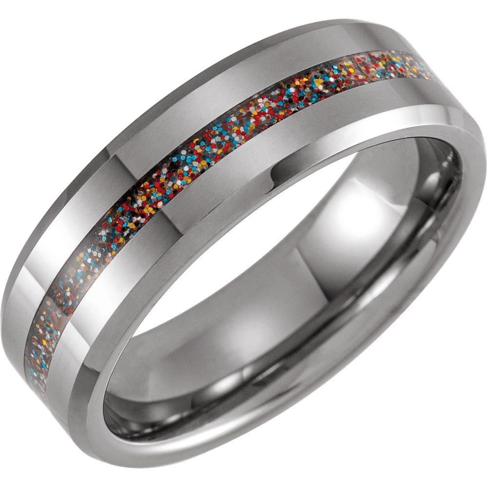Obsidian Flare – Tungsten Beveled Band with Color Inlay