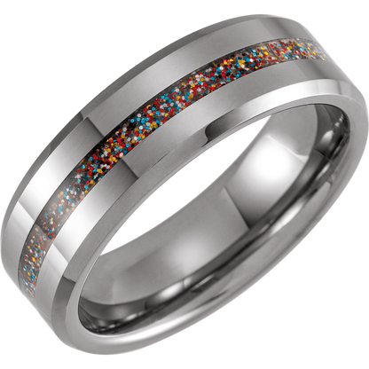 Obsidian Flare – Tungsten Beveled Band with Color Inlay