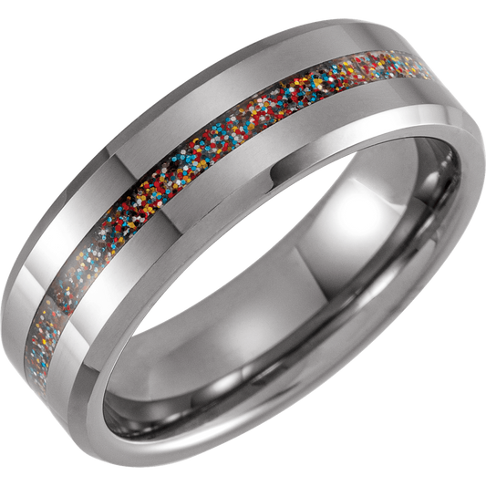 Obsidian Flare – Tungsten Beveled Band with Color Inlay