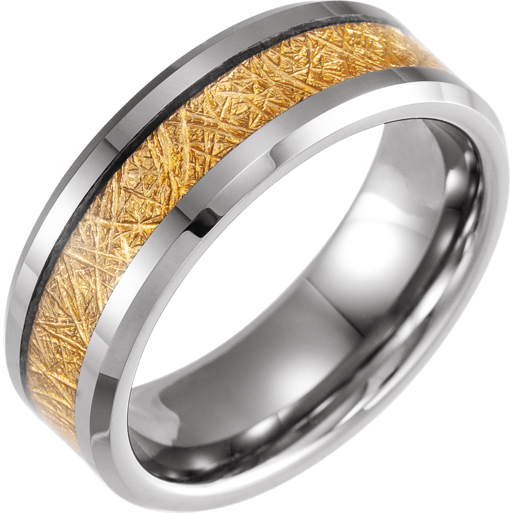 Cosmic Forge – Gold Meteorite Inlay Tungsten Band