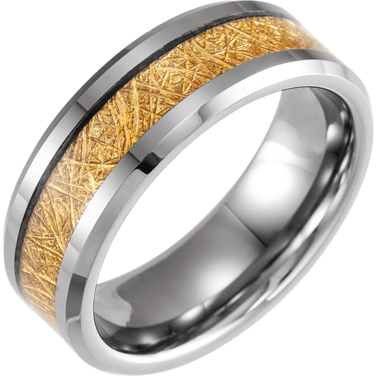 Cosmic Forge – Gold Meteorite Inlay Tungsten Band