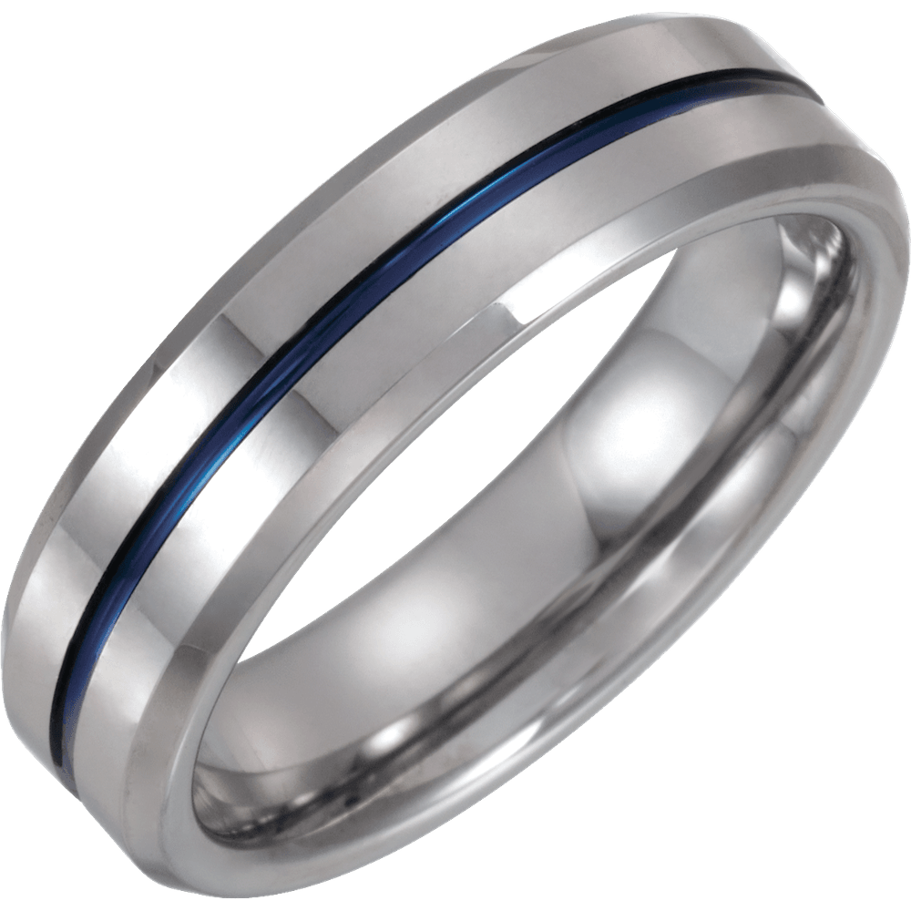 The Horizon – Tungsten & Blue Enamel Inlay Band (6mm)