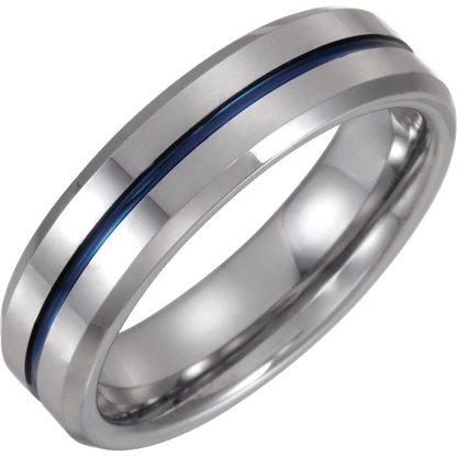 The Horizon – Tungsten & Blue Enamel Inlay Band (6mm)