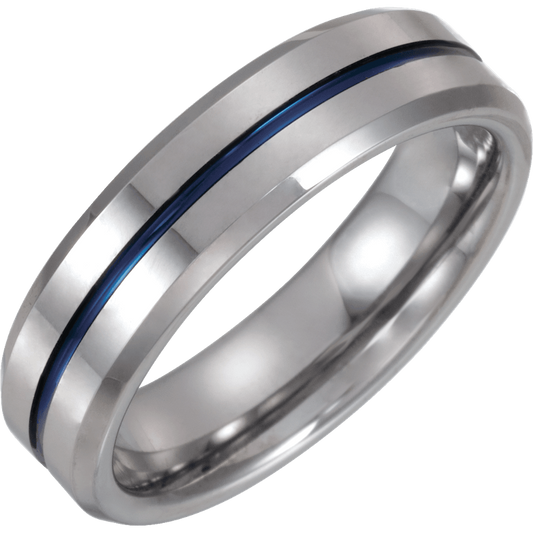 The Horizon – Tungsten & Blue Enamel Inlay Band (6mm)