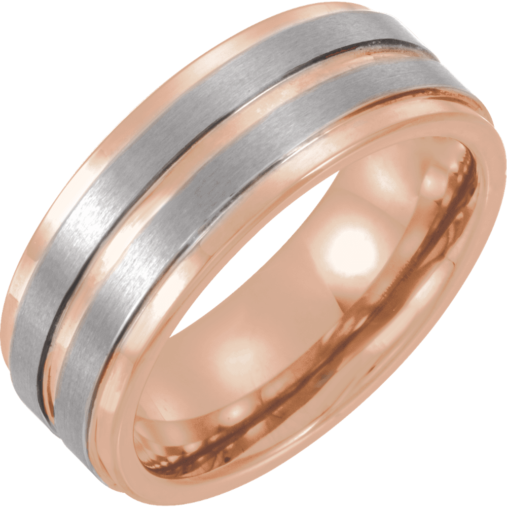 Rose Volt – 18K Rose Gold Tungsten Grooved Band
