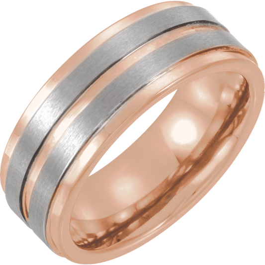 Rose Volt – 18K Rose Gold Tungsten Grooved Band