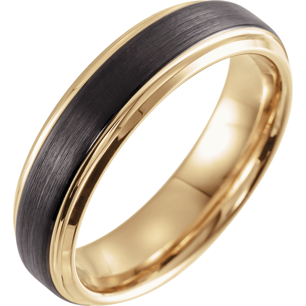 Dual Forge – 18K Yellow Gold & Black Tungsten Stepped-Edge Band (6mm)