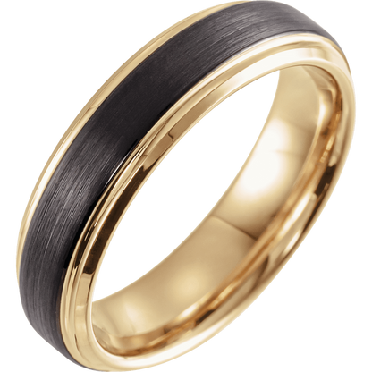 Dual Forge – 18K Yellow Gold & Black Tungsten Stepped-Edge Band (6mm)