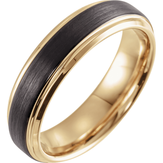 Dual Forge – 18K Yellow Gold & Black Tungsten Stepped-Edge Band (6mm)