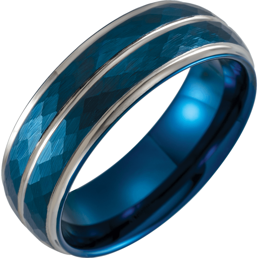 The Horizon – Blue Tungsten Stepped-Edge Grooved Band (8mm)