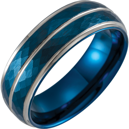 The Horizon – Blue Tungsten Stepped-Edge Grooved Band (8mm)