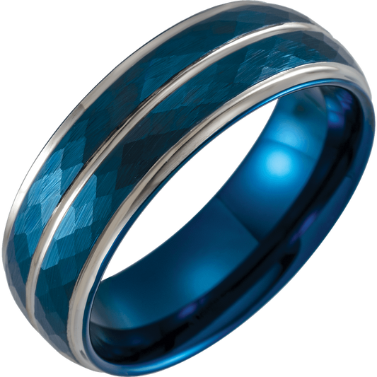 The Horizon – Blue Tungsten Stepped-Edge Grooved Band (8mm)