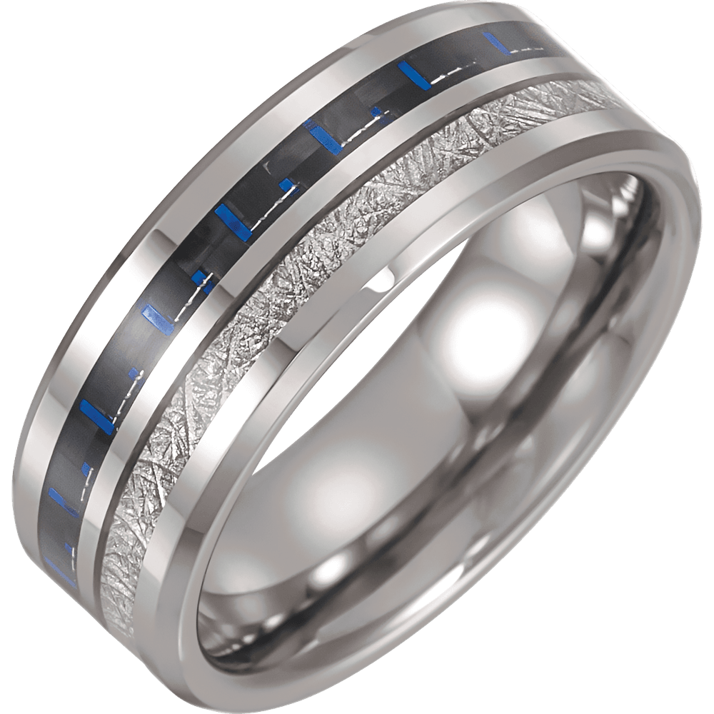 The Nebula – Tungsten Meteorite & Carbon Fiber Inlay Beveled Band (8mm)