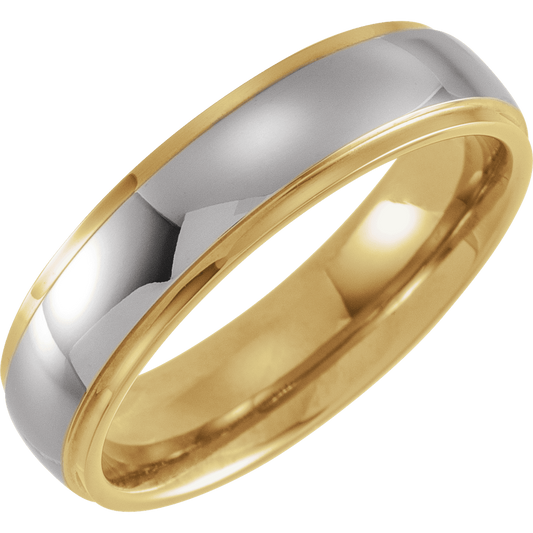 The Solstice – Tungsten & 18K Yellow Gold Inlay Stepped-Edge Band (6mm)