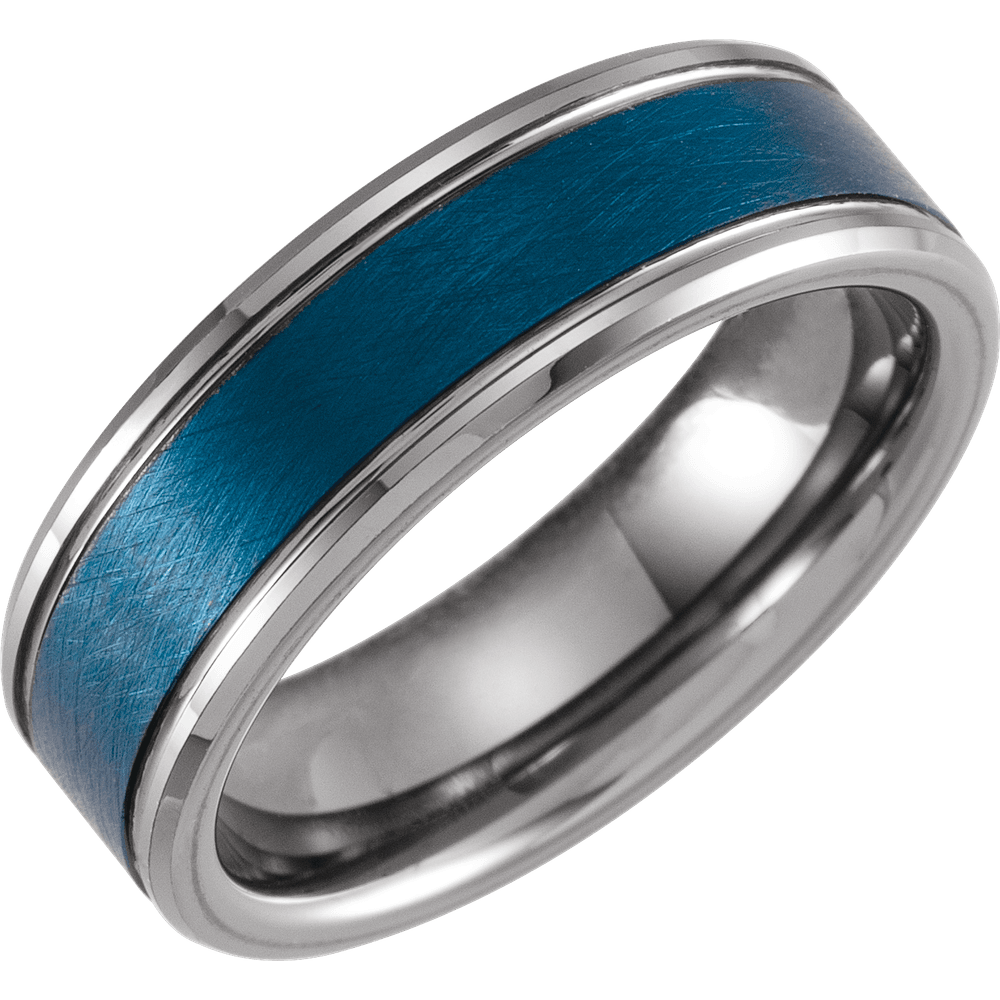 The Abyss – Blue Tungsten Beveled-Edge Grooved Band (7mm)