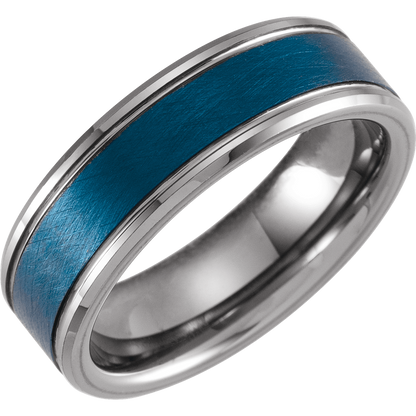 The Abyss – Blue Tungsten Beveled-Edge Grooved Band (7mm)