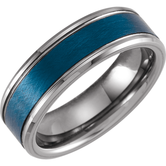 The Abyss – Blue Tungsten Beveled-Edge Grooved Band (7mm)