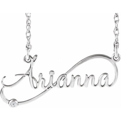 Natural Diamond Infinity-Inspired Script Single Name 18" Necklace