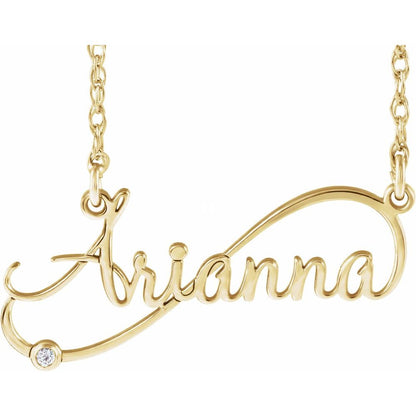 Natural Diamond Infinity-Inspired Script Single Name 18" Necklace