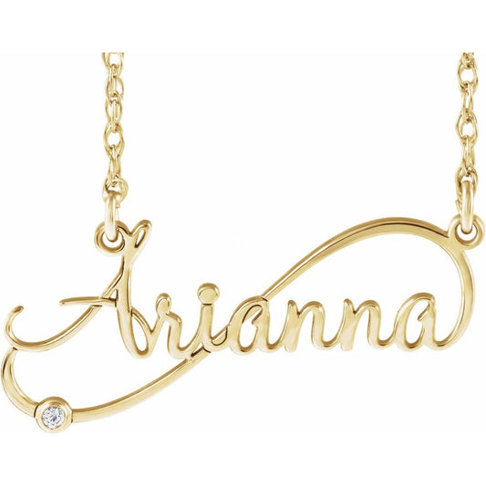 Natural Diamond Infinity-Inspired Script Single Name 18" Necklace