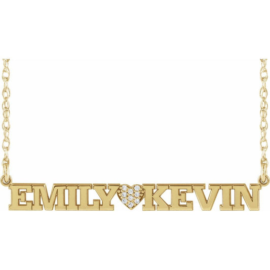 Natural Diamond Couples Name Necklace