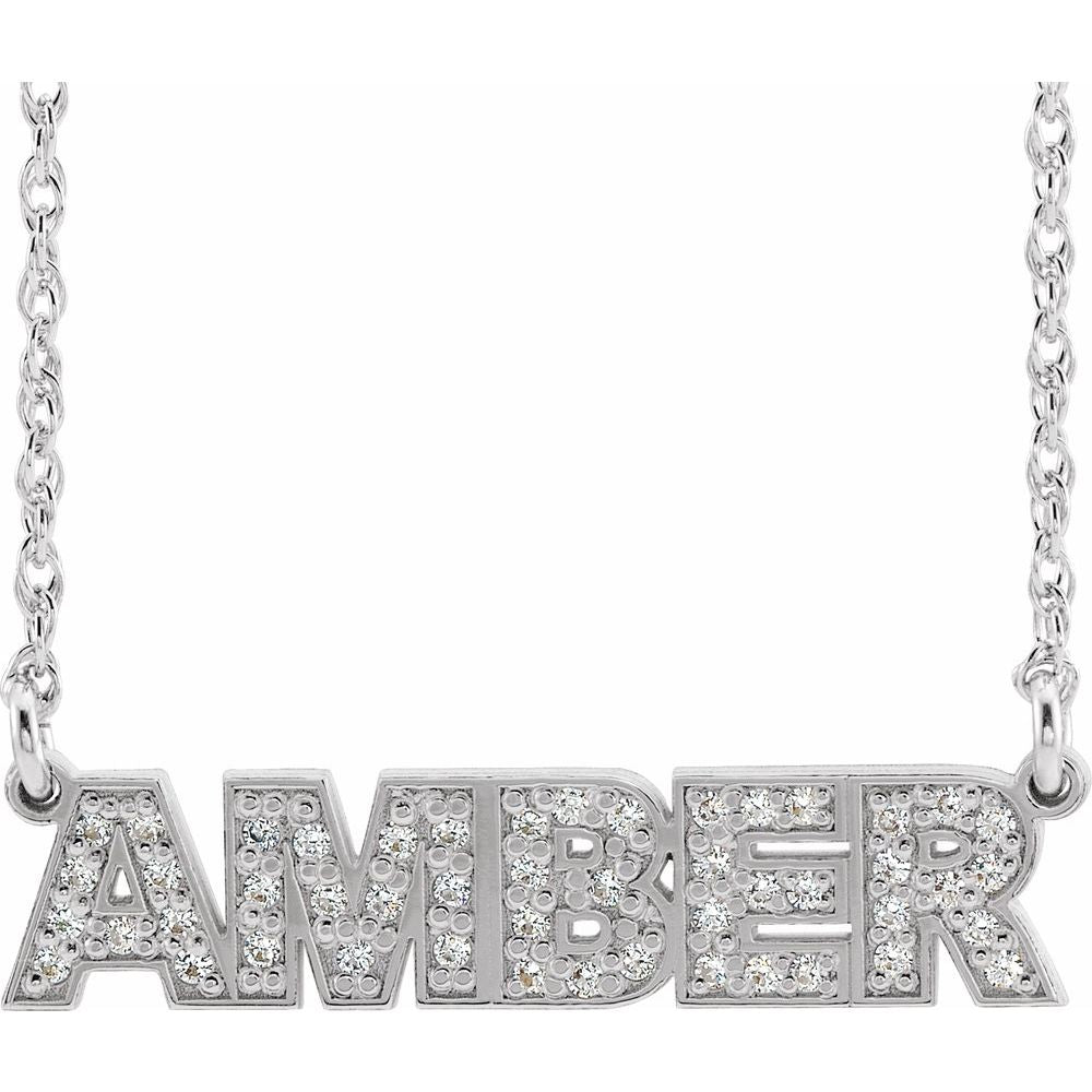 Natural Diamond Single Name Nameplate Necklace