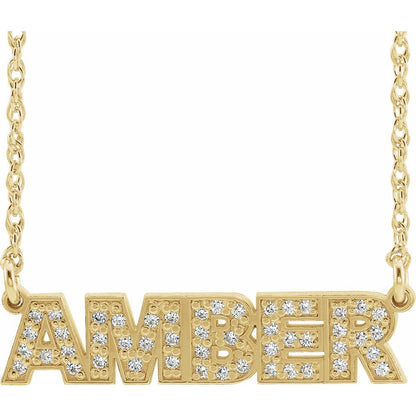 Natural Diamond Single Name Nameplate Necklace