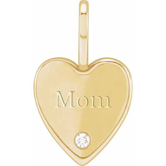Natural Diamond Engraved MOM Heart Charm/Pendant