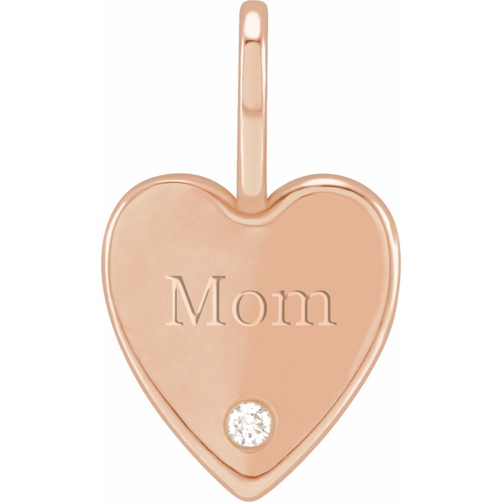 Natural Diamond Engraved MOM Heart Charm/Pendant