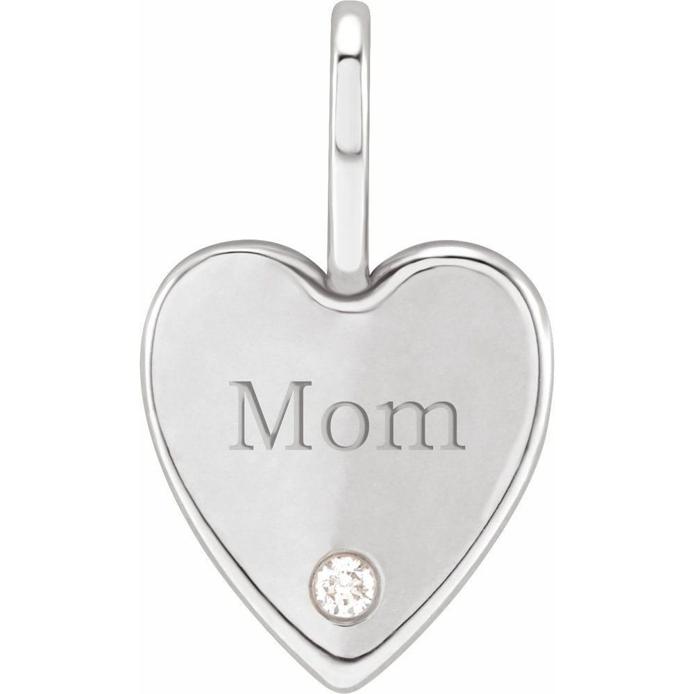 Natural Diamond Engraved MOM Heart Charm/Pendant