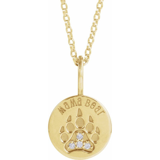 Natural Diamond Mama Bear 18" Necklace