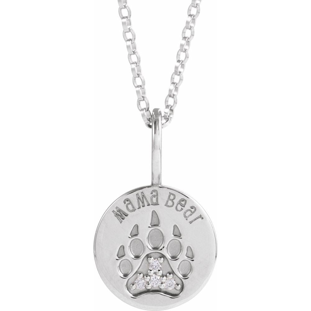 Natural Diamond Mama Bear 18" Necklace
