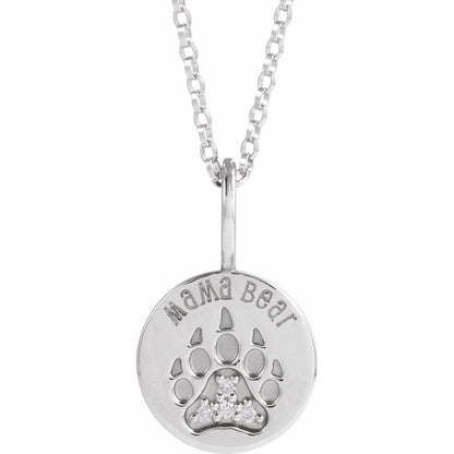 Natural Diamond Mama Bear 18" Necklace