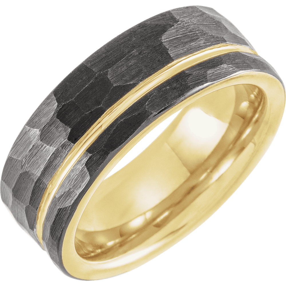 Golden Obsidian – Black & 18K Gold Grooved Tungsten Band
