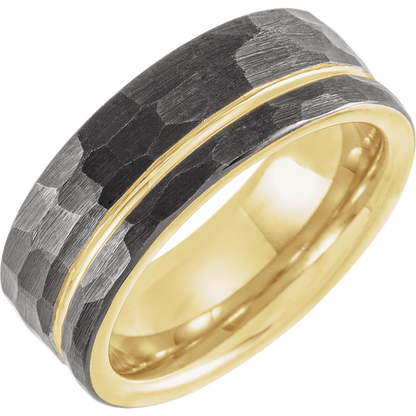 Golden Obsidian – Black & 18K Gold Grooved Tungsten Band