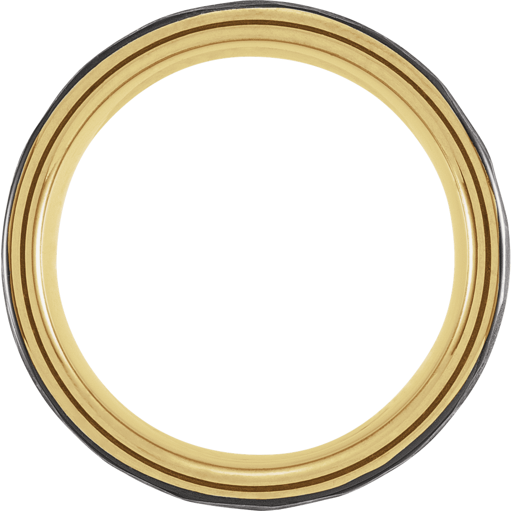 Golden Obsidian – Black & 18K Gold Grooved Tungsten Band