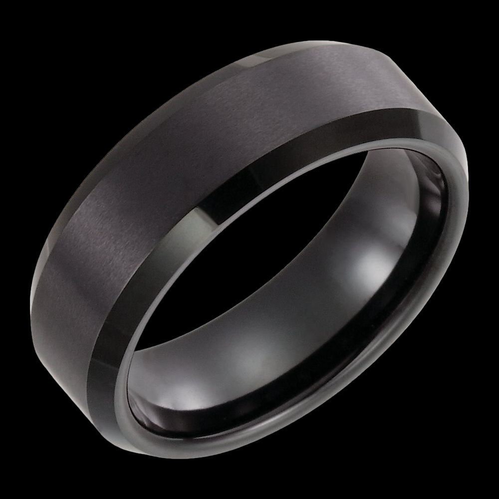 The Eclipse – Black Tungsten Beveled-Edge Ring